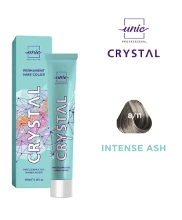 Vopsea crema pentru par Crystal Unic Professional, Castaniu deschis Gri intens 8/11, 100 ml