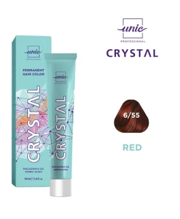 Vopsea crema pentru par Crystal Unic Professional, Castaniu inchis Rosu intens 6/55, 100 ml