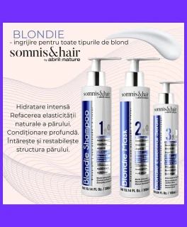 SET PROMOTIONAL pentru nuanțele reci de blond Somnis & Hair Blondie (Sampon 300ml, Masca 300ml, Ser 180ml)