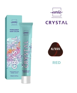 Vopsea crema pentru par Crystal Unic Professional, Castaniu inchis Rosu carmin 6/555, 100 ml