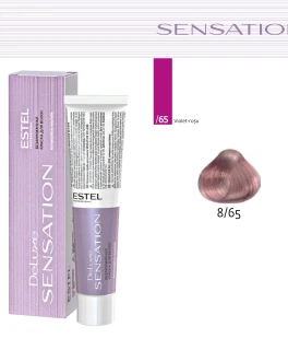 Vopsea fara amoniac pentru par DE LUXE SENSATION, 8/65 Castaniu deschis violet-rosu, 60 ml